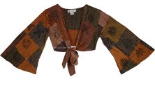 Womens Spiced Patchwork Tie Front Crop Top