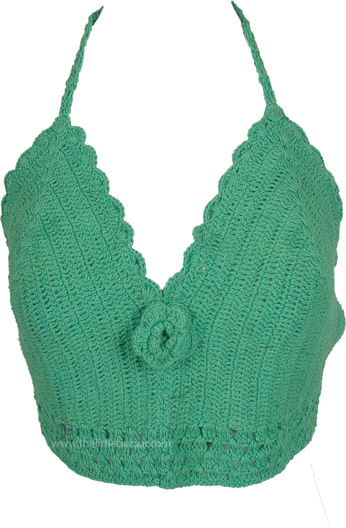 Emerald Echo Boho Crochet Bralette Top