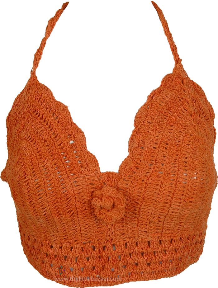 Valencia Orange Boho Crochet Bralette Top