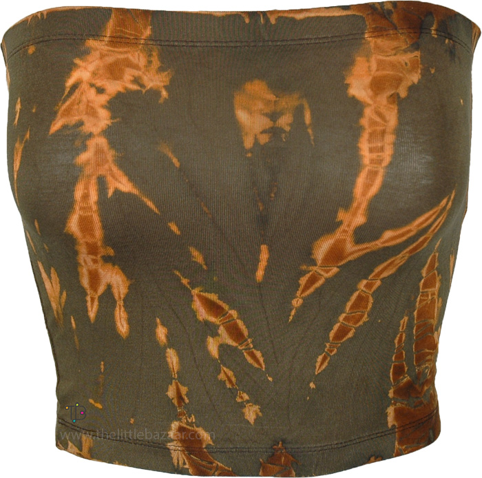 Caper Green Tie-Dye Stretchy Bandeau Tube Top