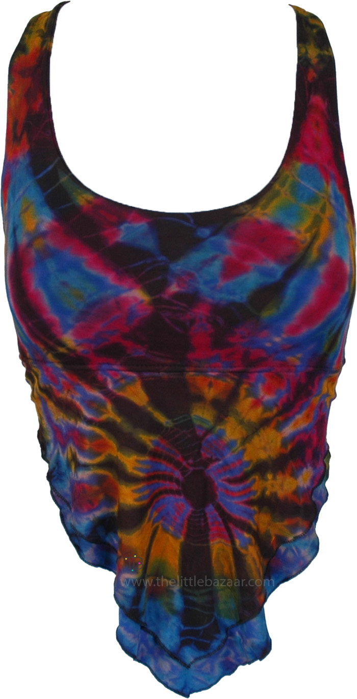 Cosmic Tie Dye Lace-Back Tank with Flowing Hem