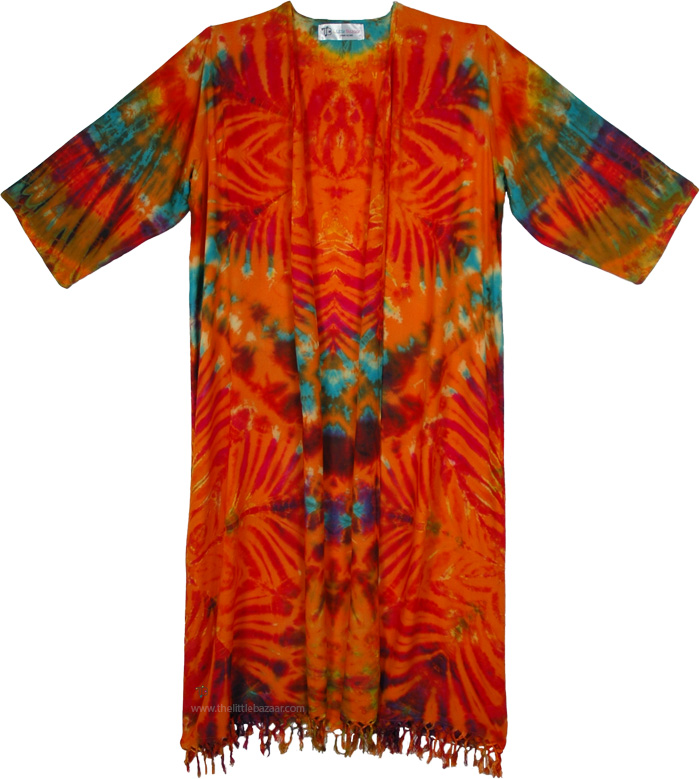 Fiery Sunset Boho Chic Hand Dyed Duster Kimono