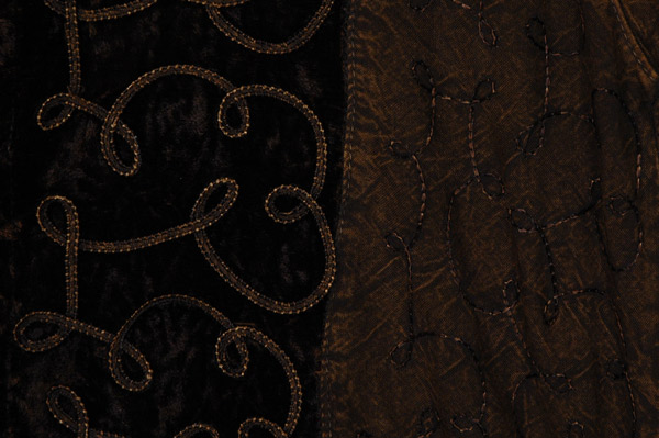 Saddle Velvet Trumpet Sleeve Embroidered Top Blouse