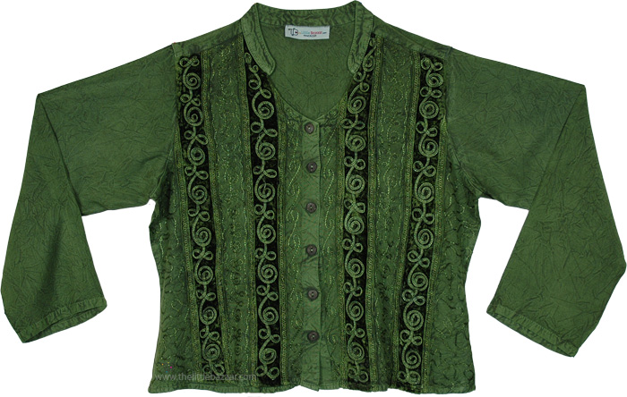 Chalet Green Waist Length Embroidered Top