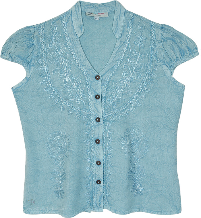 Polo Blue Embroidered Vintage Button Front Top