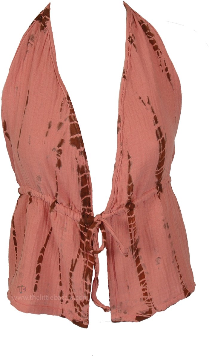Rose Clay Tie Dye Boho Backless Halter Top