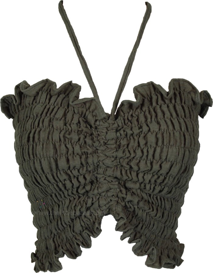 Moss Green Smocked Multiway Halter Tube Top