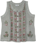Washed Sage Folk Art Boho Vest Top