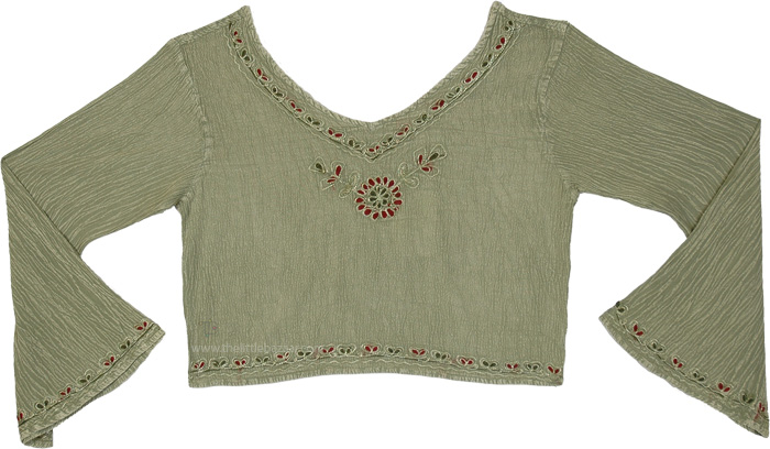 Moss Green Embroidered Longline Crop Top