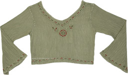 Moss Green Embroidered Longline Crop Top