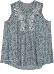 Dusty Teal Rose Embroidered Floral Tunic Tank