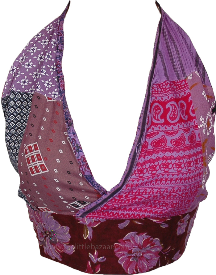 Vivid Violet Patchwork Halter Bralette Top