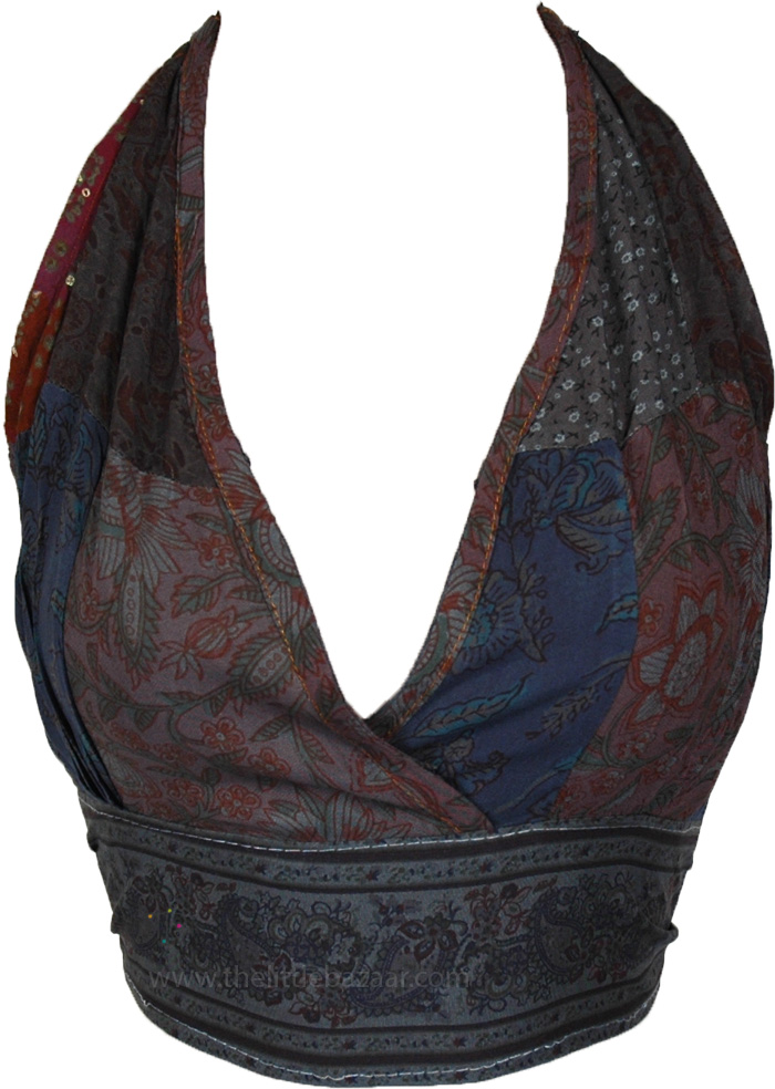 Grim Grey Halter Neck Back Tie Crop Top