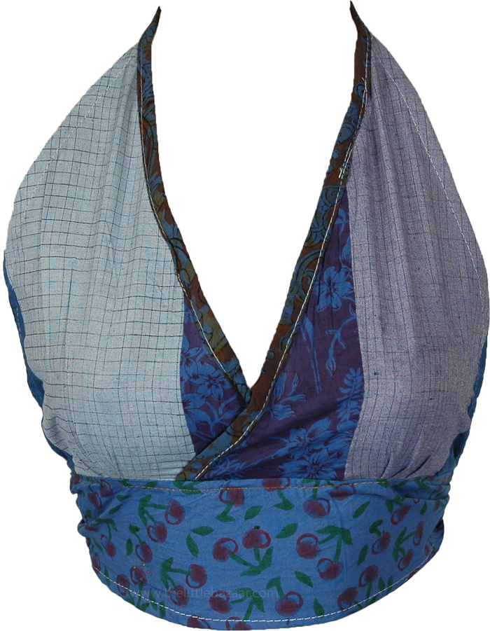 Cerulean Scrap Stitched Patchwork Halter Top
