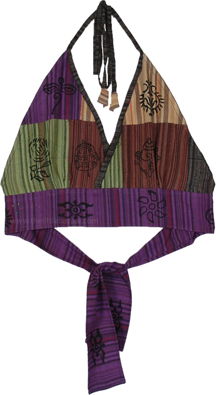 Striped Patchwork Spirit Symbol Halter Top