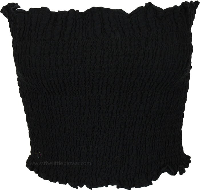 Black Ripple Smocked Longline Tube Top