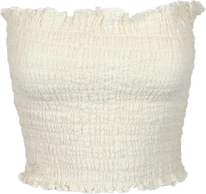 Natural Cream Smocked Longline Tube Top