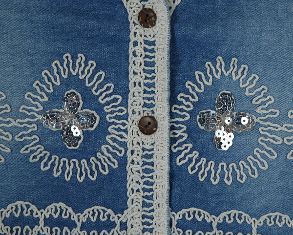 Misty Meadow Sequin Crochet Trim Denim Vest