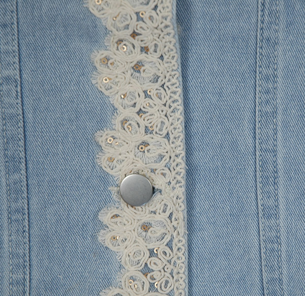 Sunday Brunch Lace Sequin Trim Denim Vest