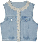 Sunday Brunch Lace Sequin Trim Denim Vest