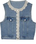 Meadow Wash Lace Trim Denim Boho Vest