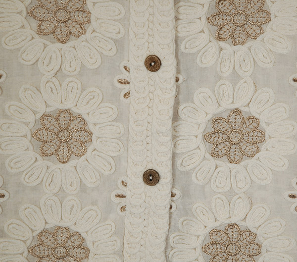 Beige Cream Floral Embroidered Crochet Vest