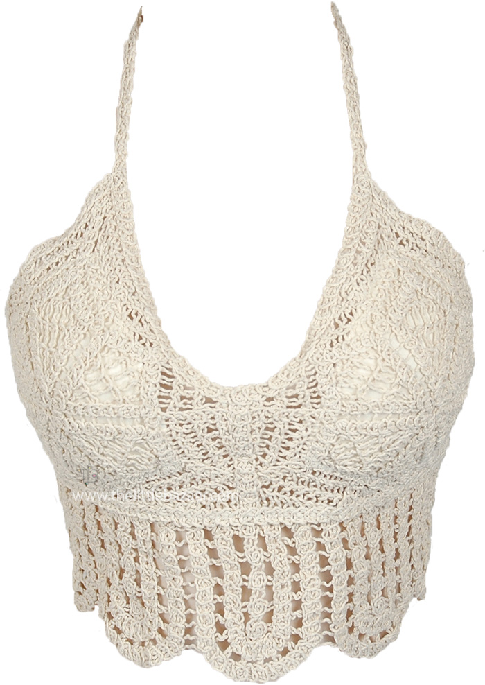 Light Beige Boho Crochet Knit Bikini Top