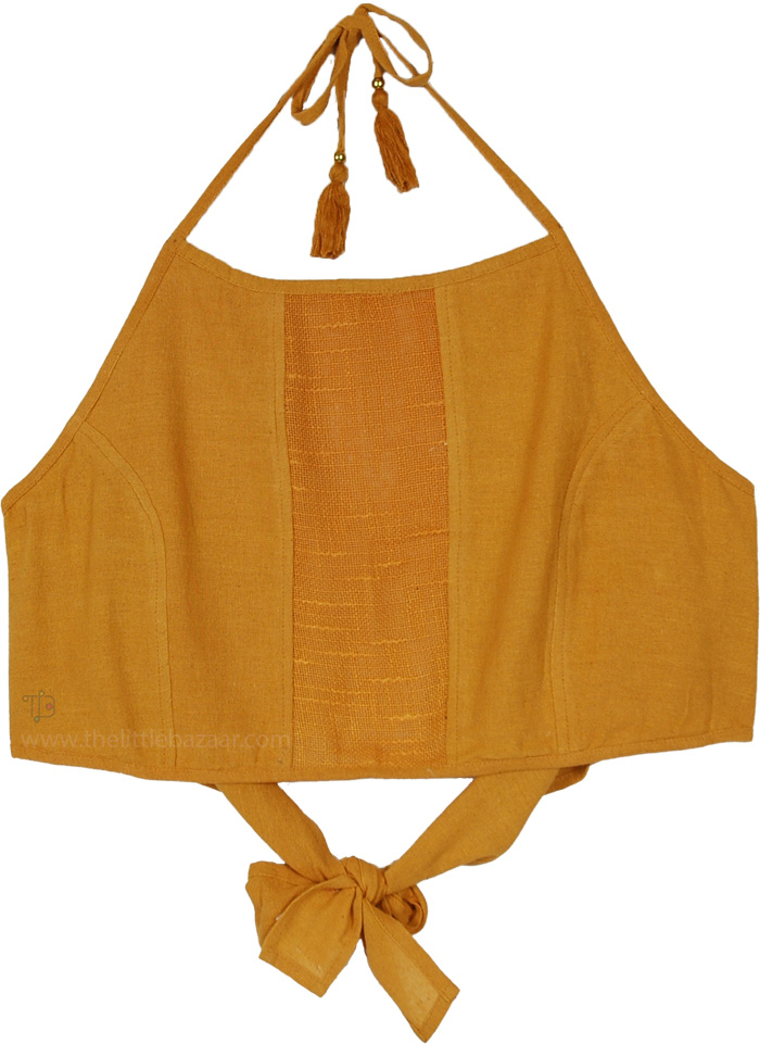 Golden Goddess Cotton Jute Halter Crop Top