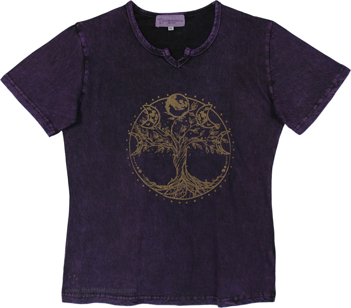 Purple Rebirth Tree of Life Tee, Plum Cosmos Sun Moon Hippie Graphic Tee
