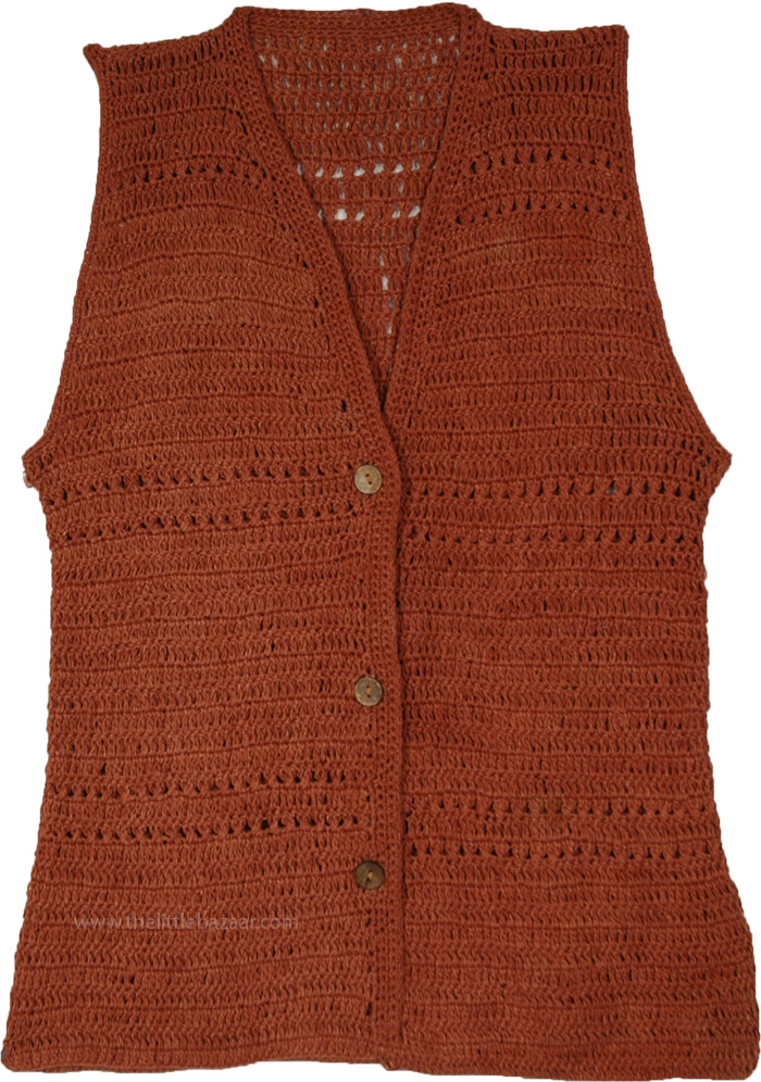 Hand Crocheted Sleeveless Cardigan Vest