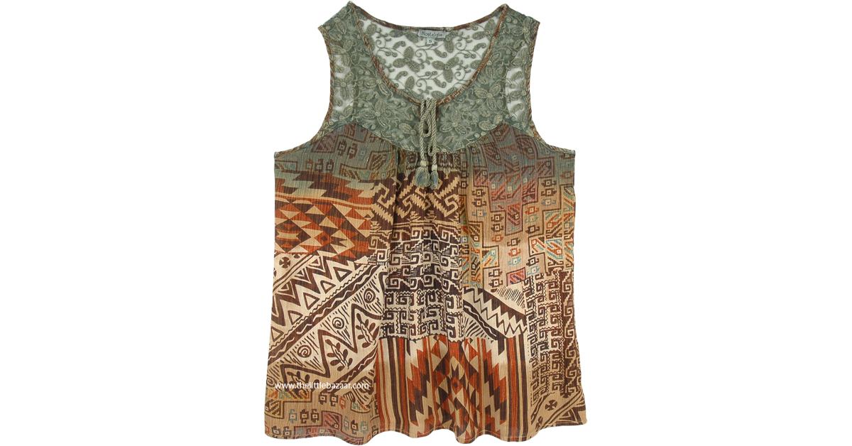 Printed Tank Mesh Embroidery Sleeveless Fashion Top TunicShirt Multicoloured Sleeveless