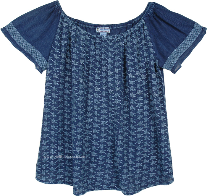 Stonewashed Denim Boho XL Size Top with Embroidery | Tunic-Shirt | Blue ...