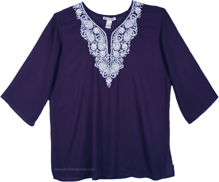 White Chikan Embroidered Black Tunic