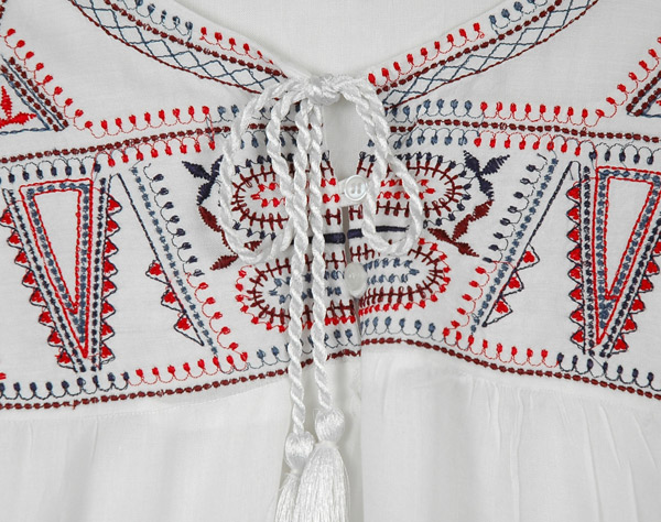 White Boho Tunic Top with Embroidery