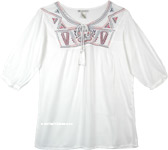 Front Tie Style Tunic Top in White with Embroidery [6470]