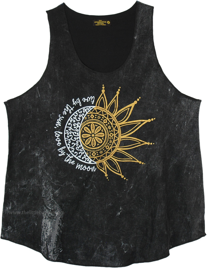 Stonewashed Black True Hippie Sun Moon Tank Top