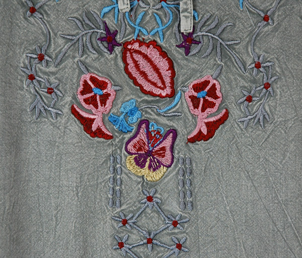 Steel Grey Stonewashed Boho Tunic Top with Embroidery