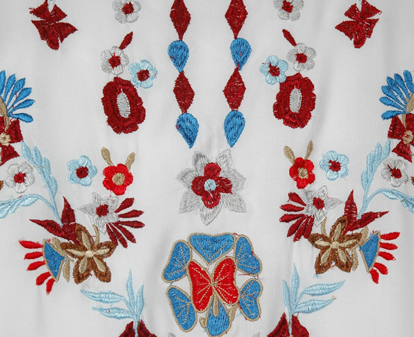 Pearl White Boho Tunic Top with Multicolored Embroidery