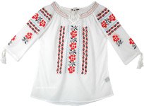 Front Tie Style Tunic Top in White with Embroidery [6673]
