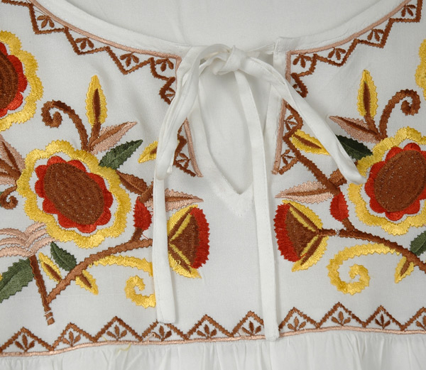 Sunflower Embroidered Baby Doll Tunic Top with Long Sleeves