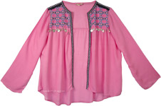 Pretty Pink Boho Embroidered Shrug Open Tunic with Coins