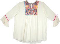 Tribal Style Embroidered Tunic Top in White [6727]