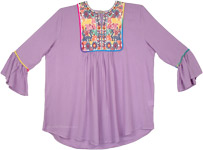 Round Neck Tunic Top in Lilac Color with Embroidery [6728]
