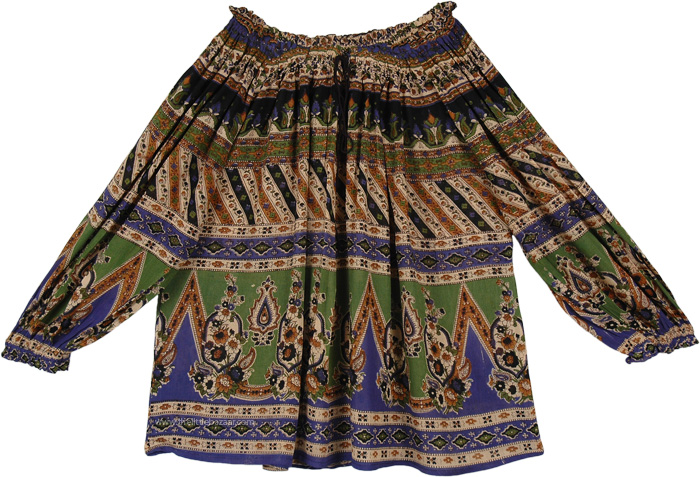 Tribal Print Free Flowing Rayon Off Shoulder Top