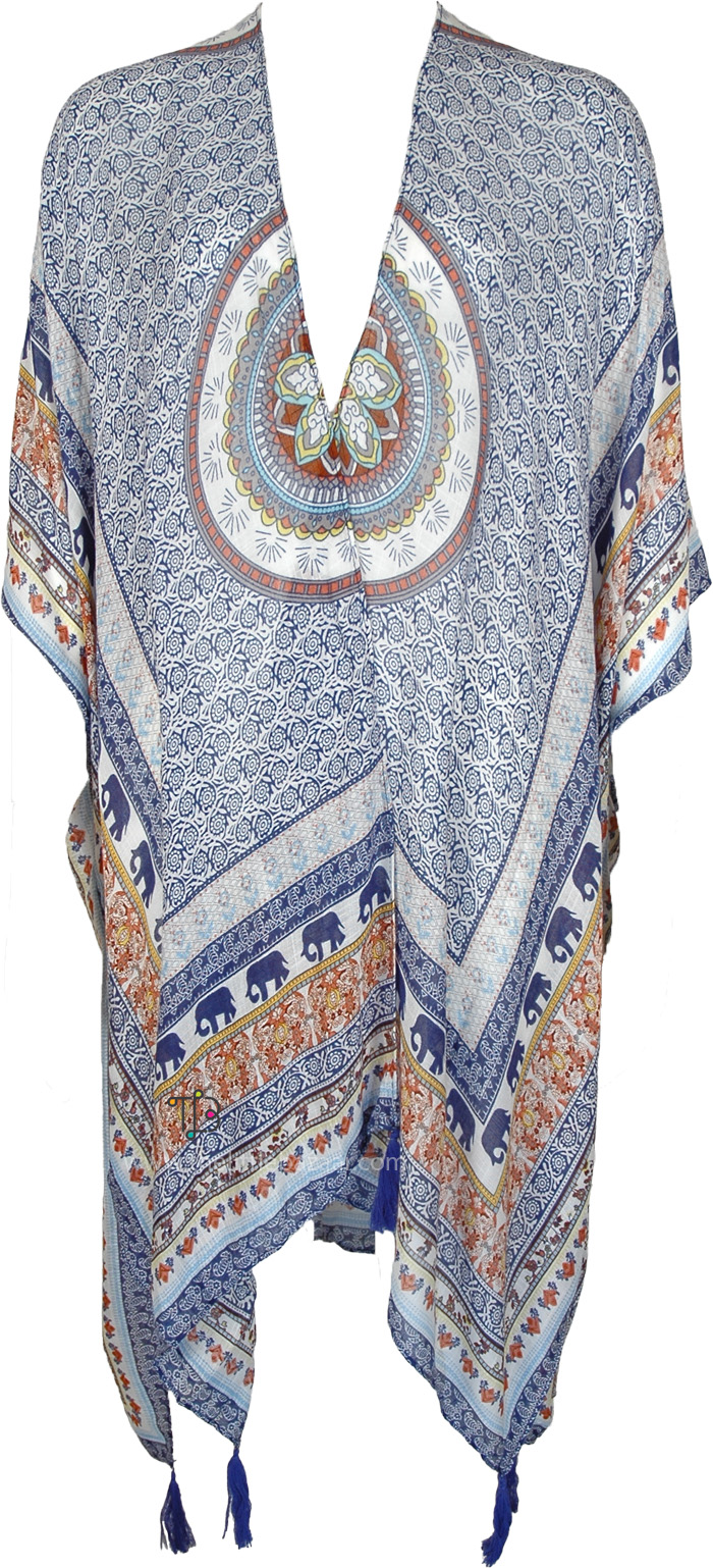 Elegant Elephant Kimono Drape Long Poncho