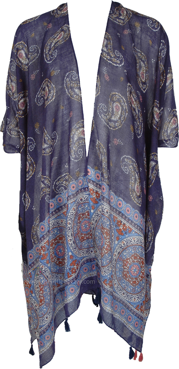 One Size Terracotta Paisley Kimono Cape Drape