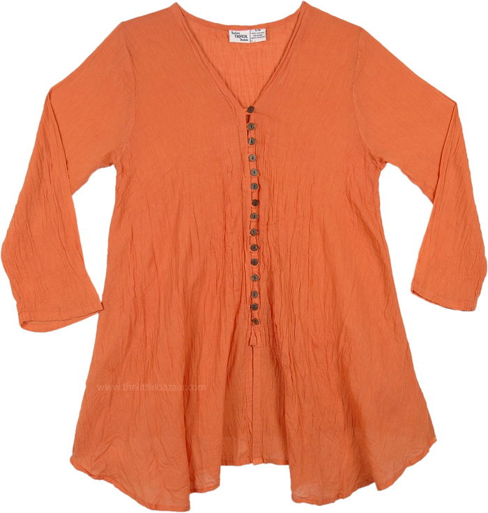 Fire Orange Crinkled Cotton Summer Tunic Top