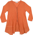 Fire Orange Crinkled Cotton Summer Tunic Top