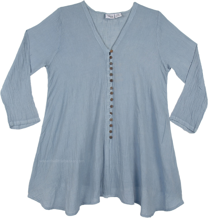 Shark Gray Crinkled Cotton Summer Tunic Top