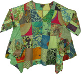 Mixed Earth Toned Patchwork Cotton Top in XXL  [7153]